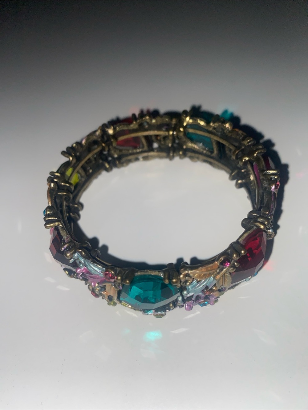 Multicolor Crystal Stretch Bracelet Bronze Tone Floral Flowers